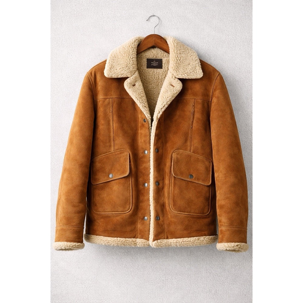 Vintage Trailmaster Shearling Coat Mens 40 Brown Western Suede Jacket USA